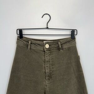 Zara The Marine Straight Leg Raw Hem High Rise Olive Army Green Jeans